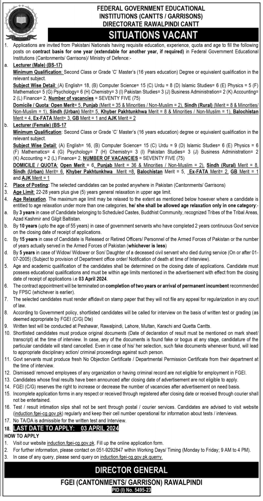 Federal Government Educational Institutions Jobs 