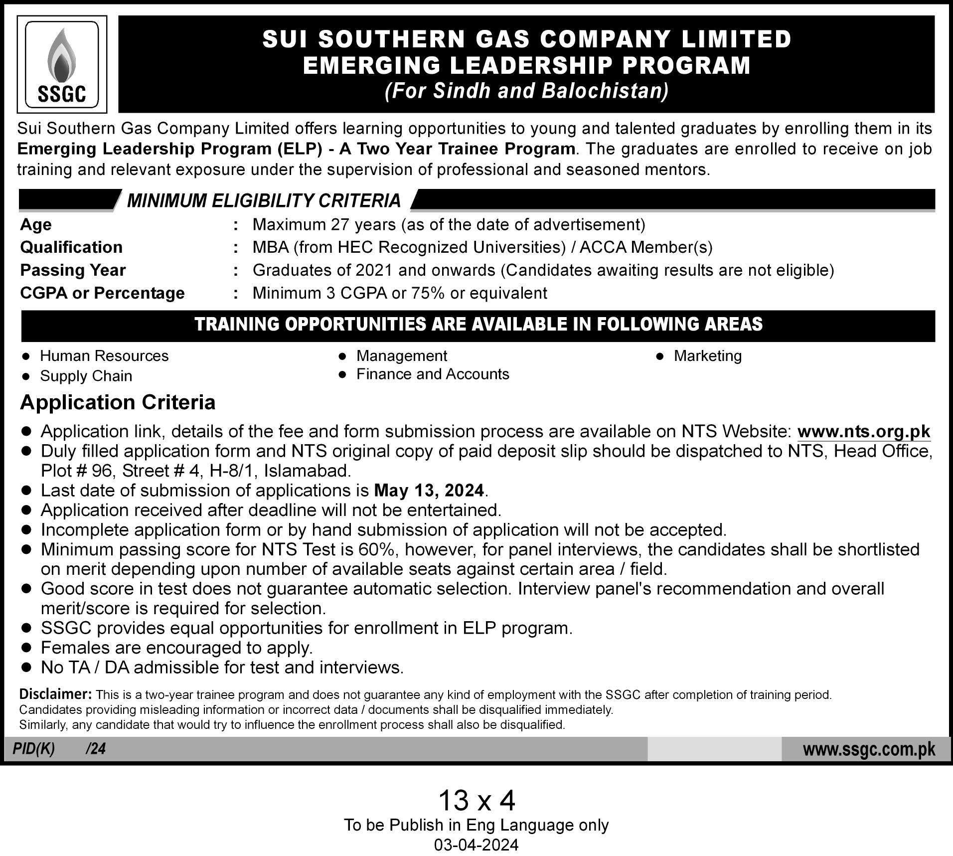 SSGC Jobs 2024 via NTS online Apply