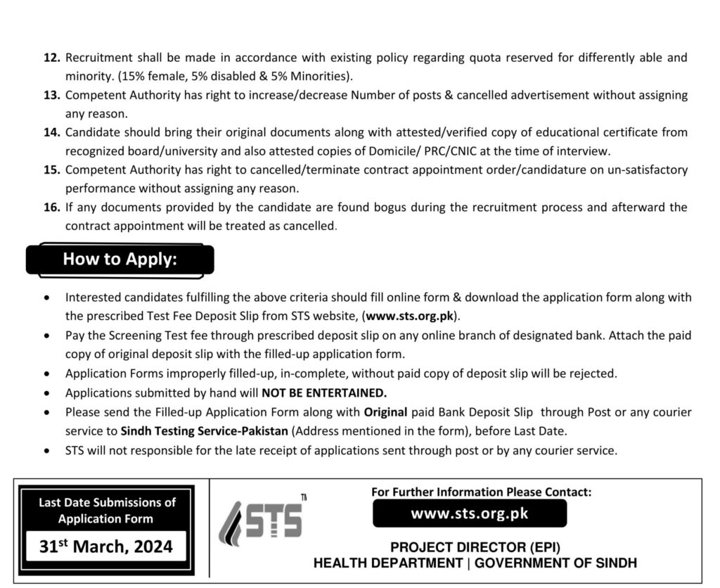 Health Department Sindh Jobs Advertisement