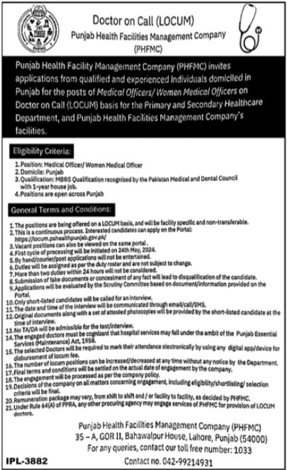 PHFMC jobs 2024 Lahore