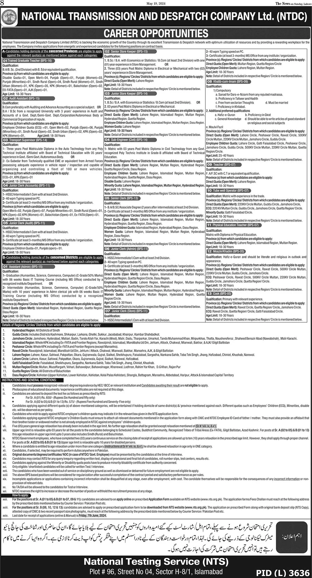 National Transmission & Dispatch Company Jobs 