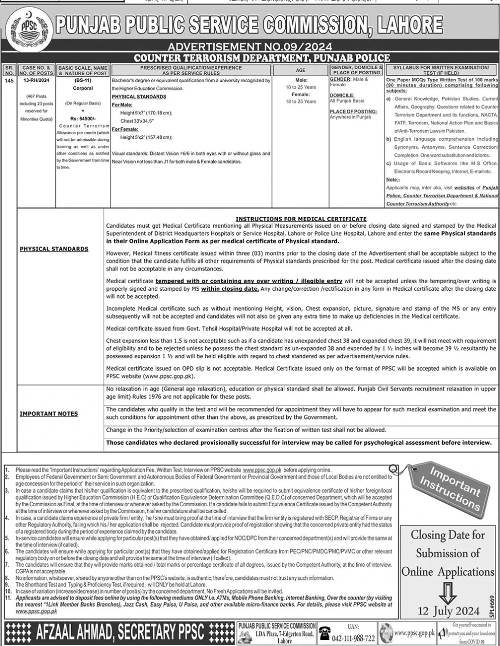 CTD Punjab Police Jobs 2024