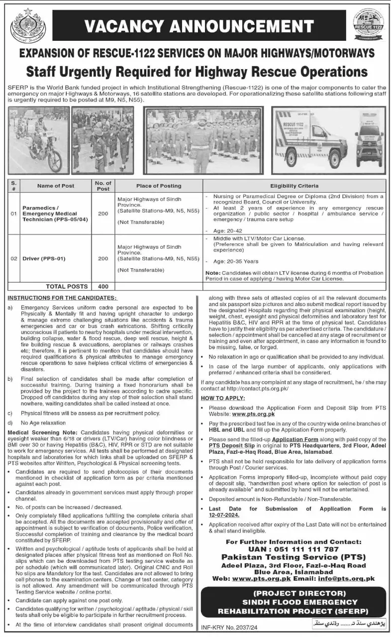 Sindh rescue jobs 2024