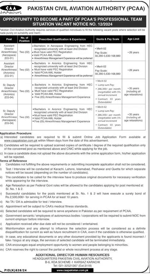 PCAA Jobs Advertisement 2024