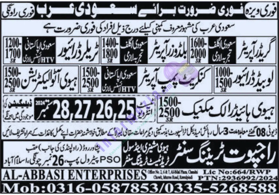 Greeder Operator and Driver Jobs 2024 in Saudi Arabia