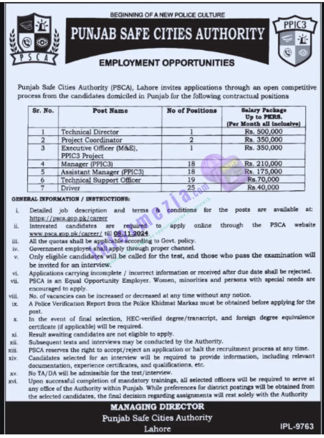 PSCA Jobs Advertisement 2024