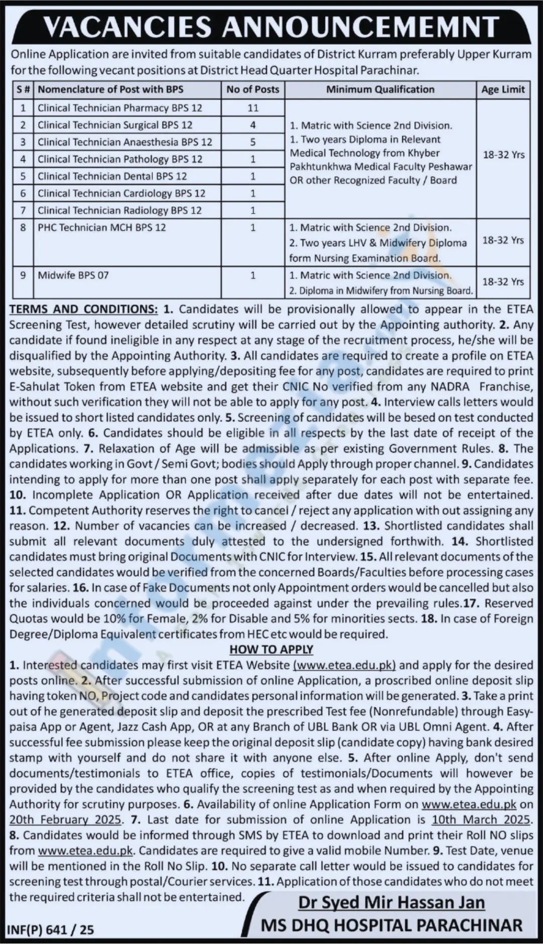 District Headquarter Hospital Parachinar Jobs 2025 Online Apply