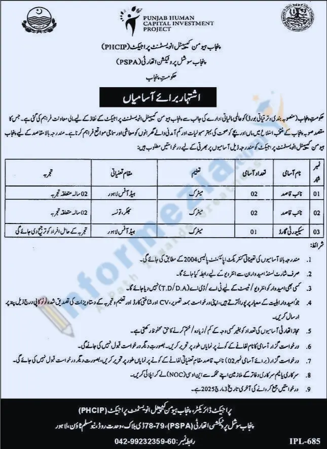 Punjab Human Capital Investment Project Jobs 2025 